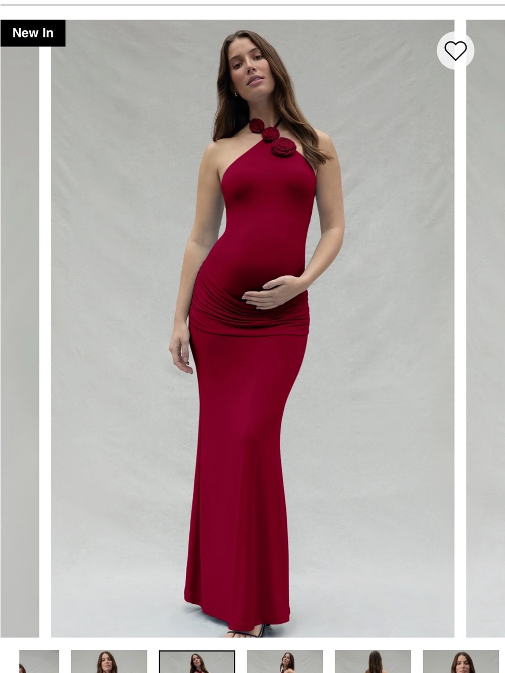 One-Shoulder Maxi Maternity Dress with Floral Detail - Burgundy